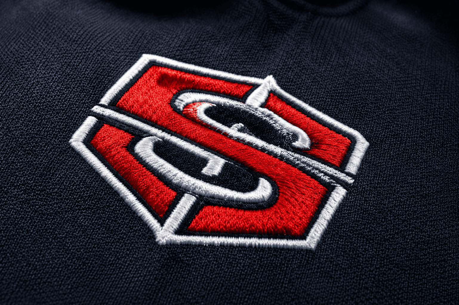 Close-up of custom embroidery production