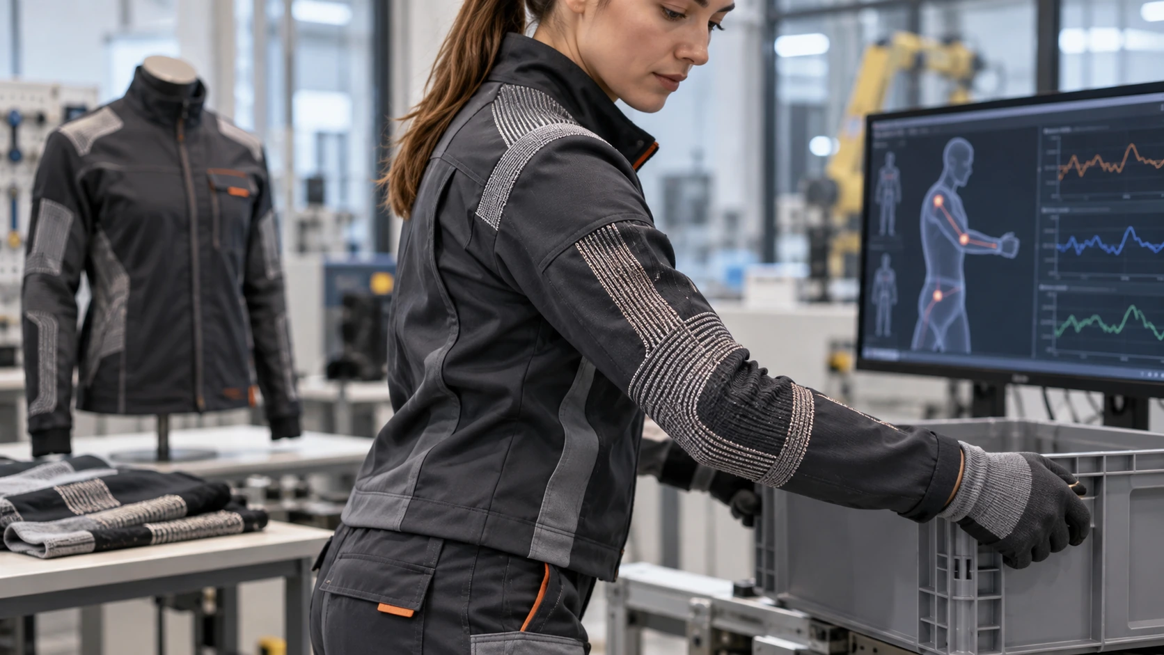 Smart workwear concept using flexible knitted sensors to detect elbow and body movement