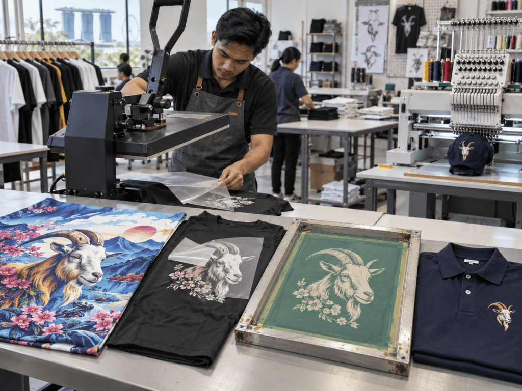 Sublimation, heat press, silkscreen and embroidery options for family CNY shirts